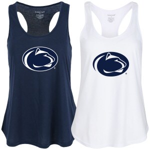 women's navy and white tank tops with racerbacks, Penn State Athletic Logo on chests